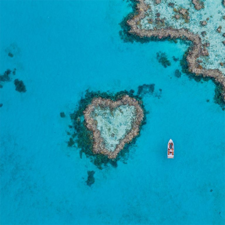 Destinos românticos: Heart Reef, Whitsunday islands, Austrália.